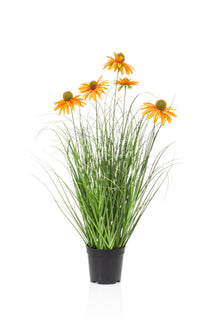 Emrald Kunstplant Rudbeckia Gras in pot oranje 60cm